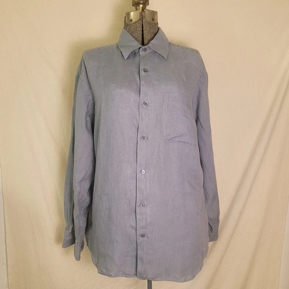Vintage Men's Banana Republic Irish Linen Button Up Long Sleeve Grey M Casual